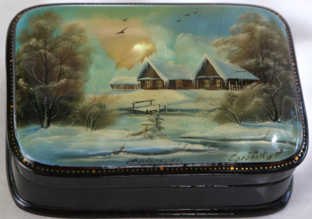 Russian Lacquer Winter Box Fedoskino with Mother hotsell of Pearl Inlay hand painted