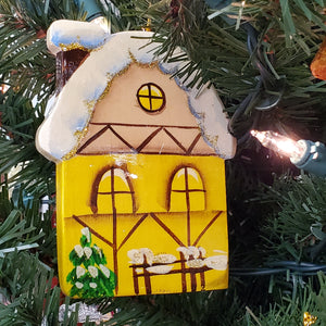Painted Russian Wooden Christmas Ornament, "House"