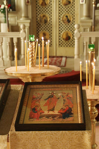 Icon of the Resurrection of Christ or Festal Icon (Center), candle placement