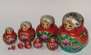 Red Matryoshka with "Pink Flowers"