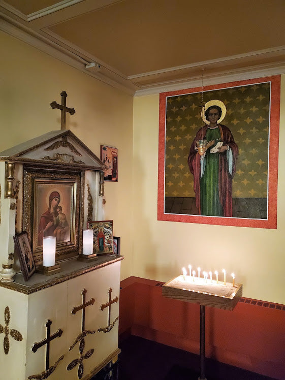 Icon of Holy Great-Martyr and Healer Panteleimon, candle placement