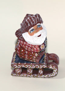Hand Carved Russian Father Frost (Santa Claus) on Sled